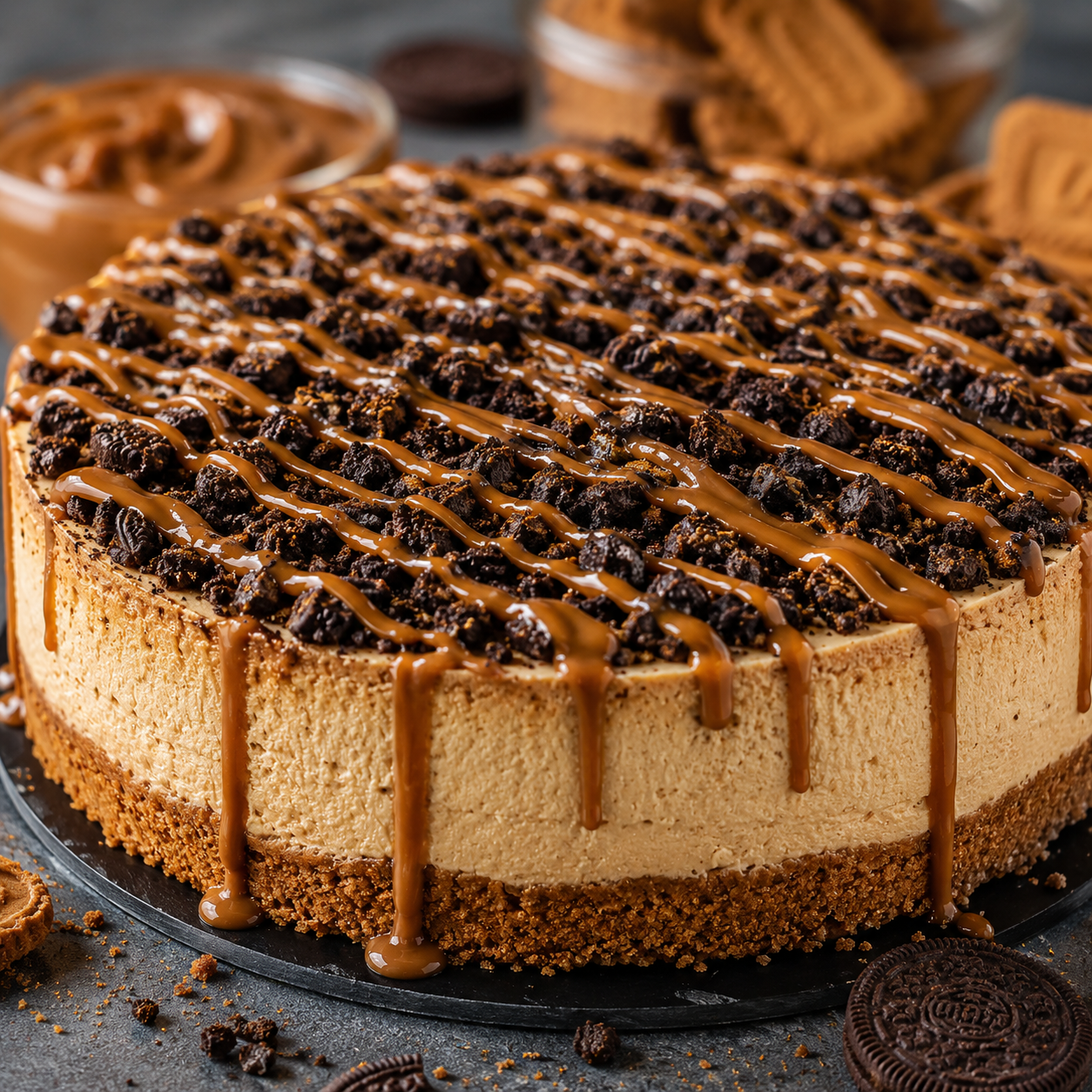 Baked Biscoff & Oreo Crumble Cheesecake